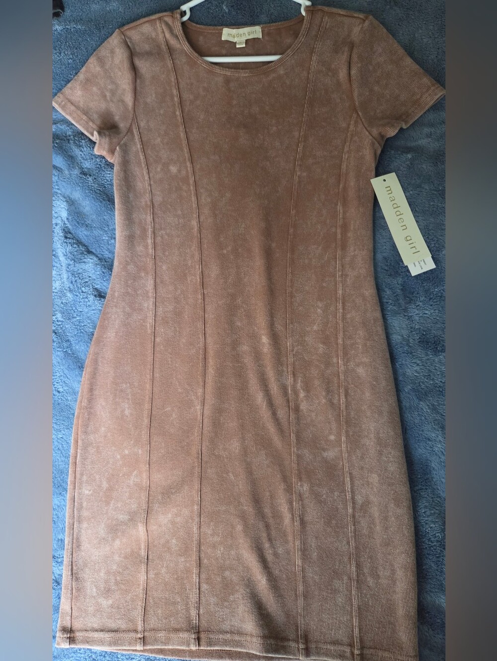 NWT Madden Girl Short Sleeve Ribbed Bodycon Dress in Rawhide L